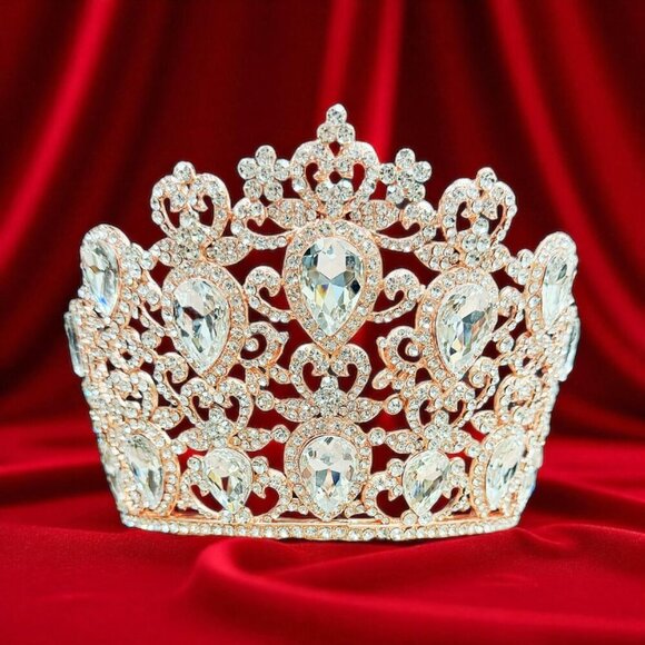 Homecoming Prom Headpiece, Quinceanera Comb Crown, Rose Gold Crystal, Tiara Comb main image 2